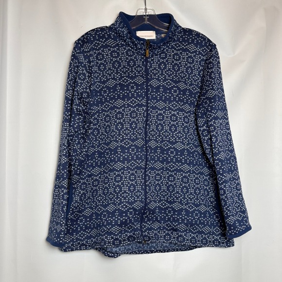 stan herman Jackets & Blazers - Stan Herman Womens L Blue White Fair Isle Print Zip Up Fleece Sweater Jacket
